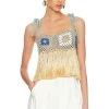 Hand Crochet Patchwork Fringe Crop Top Malibu Blue -Fashion Women's Clothing Store MYBR WS11 V1