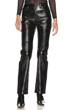Mid Rise Leather Pant Black