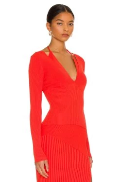 Amara Knit Halter Mixed Rib Long Sleeve Top Flame 7 Amara Knit Halter Mixed Rib Long Sleeve Top Flame -Fashion Women's Clothing Store NHOX WS139 V2