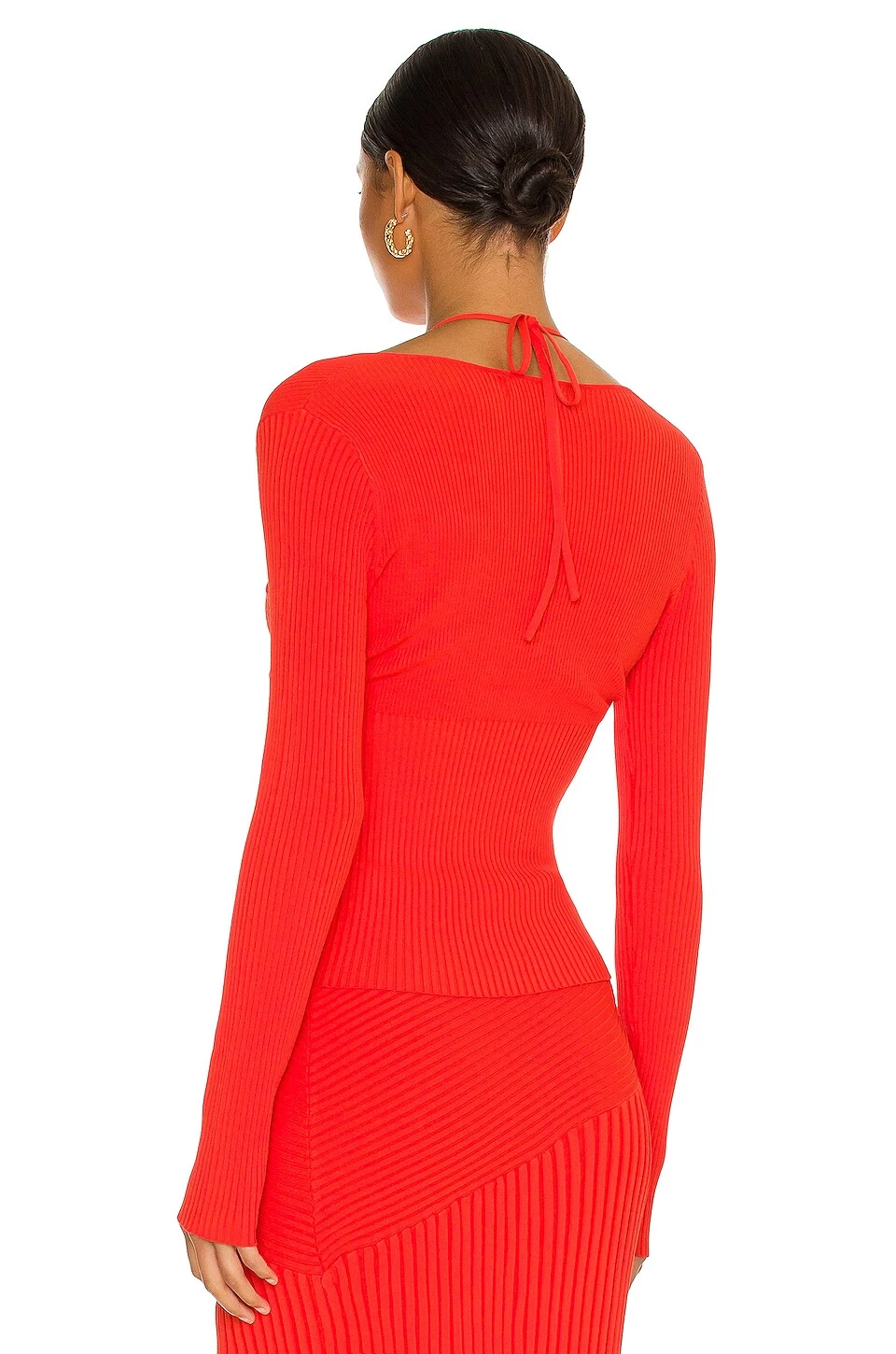 Amara Knit Halter Mixed Rib Long Sleeve Top Flame 5 Amara Knit Halter Mixed Rib Long Sleeve Top Flame - Image 3