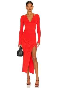 Amara Knit Halter Mixed Rib Long Sleeve Top Flame 9 Amara Knit Halter Mixed Rib Long Sleeve Top Flame -Fashion Women's Clothing Store NHOX WS139 V4