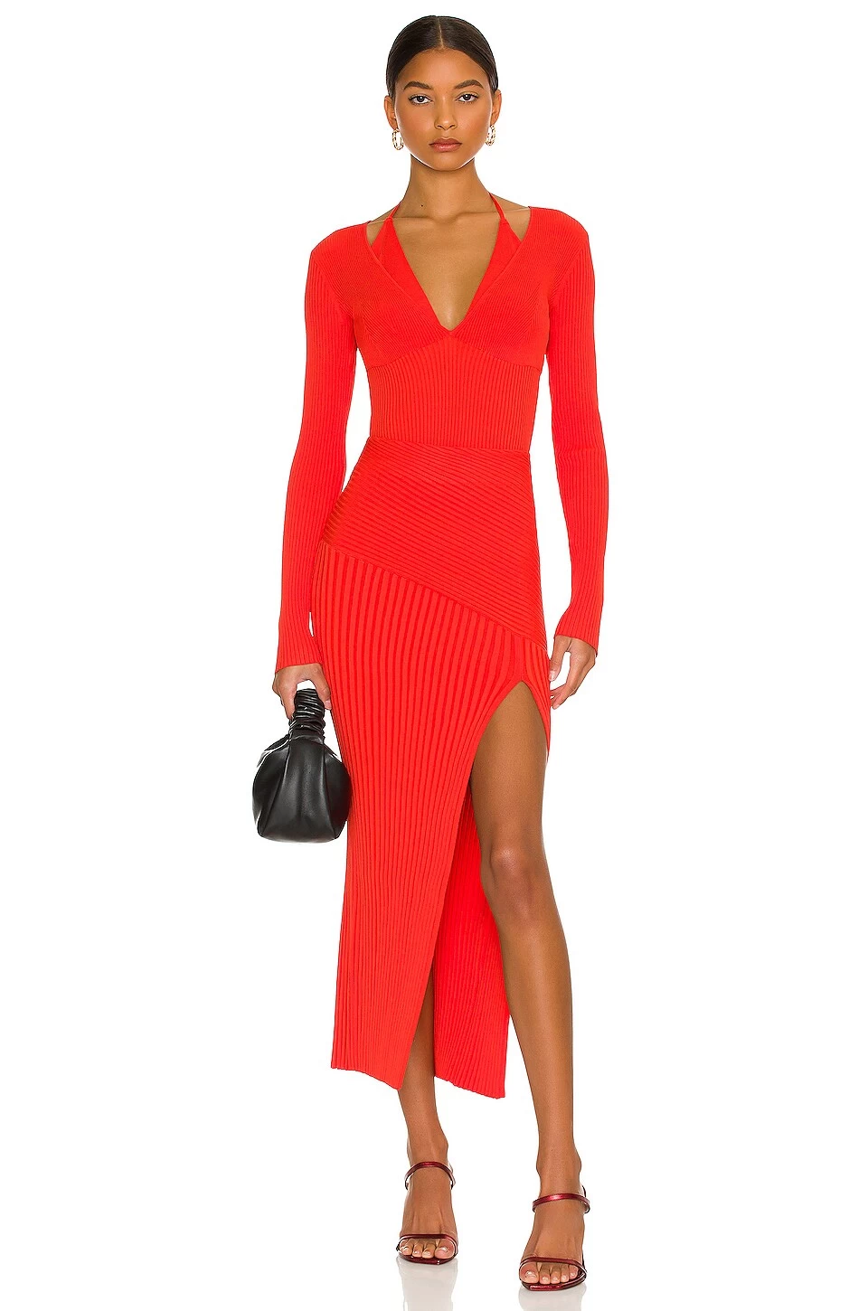 Amara Knit Halter Mixed Rib Long Sleeve Top Flame 6 Amara Knit Halter Mixed Rib Long Sleeve Top Flame - Image 4