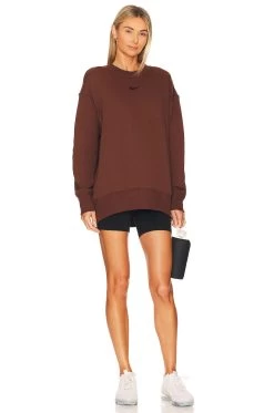 Nike NSW Fleece Crewneck Sweatshirt Cacao Wow & Black -Fashion Women's Clothing Store NIKR WK111 V4