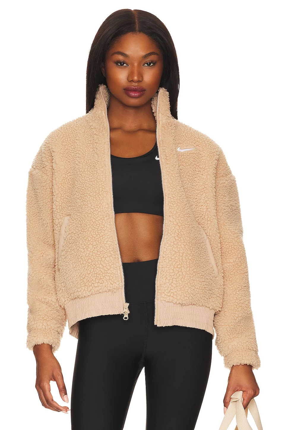 Nike NSW Swoosh Plush Jacket Hemp & White 3 Nike NSW Swoosh Plush Jacket Hemp & White