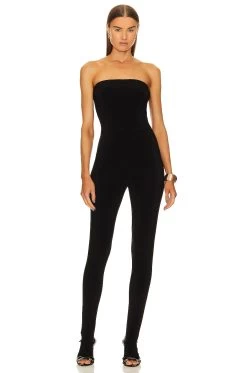 Norma Kamali Strapless Catsuit With Footie Black