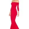 Norma Kamali Off The Shoulder Fishtail Gown Red -Fashion Women's Clothing Store NKAM WD100 V1