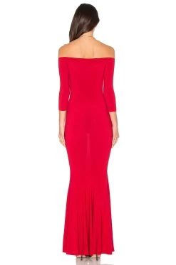 Norma Kamali Off The Shoulder Fishtail Gown Red 7 Norma Kamali Off The Shoulder Fishtail Gown Red -Fashion Women's Clothing Store NKAM WD100 V3