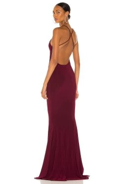Norma Kamali X REVOLVE Low Back Slip Mermaid Fishtail Gown Plum -Fashion Women's Clothing Store NKAM WD247 V3