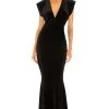 Norma Kamali V Neck Rectangle Gown Black -Fashion Women's Clothing Store NKAM WD307 V1