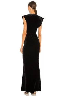 Norma Kamali V Neck Rectangle Gown Black -Fashion Women's Clothing Store NKAM WD307 V3