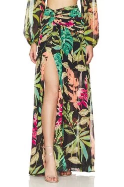 Tropicalia Slit Maxi Skirt Black
