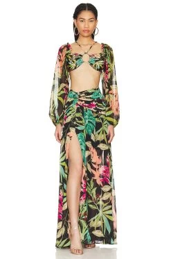 Tropicalia Slit Maxi Skirt Black -Fashion Women's Clothing Store PBTO WQ24 V4