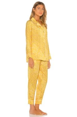 Floral PJ & Eye Mask Set Yellow -Fashion Women's Clothing Store PLUS WI24 V3