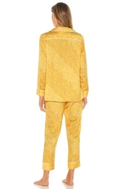 Floral PJ & Eye Mask Set Yellow -Fashion Women's Clothing Store PLUS WI24 V4