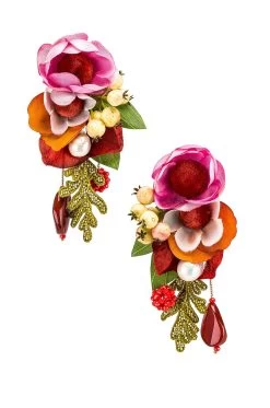 Floral Drop Earrings Red
