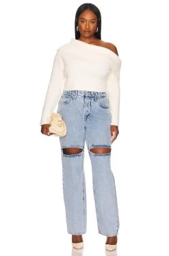 Lindsay Off Shoulder Sweater Ivory -Fashion Women's Clothing Store REMX WK3 V8