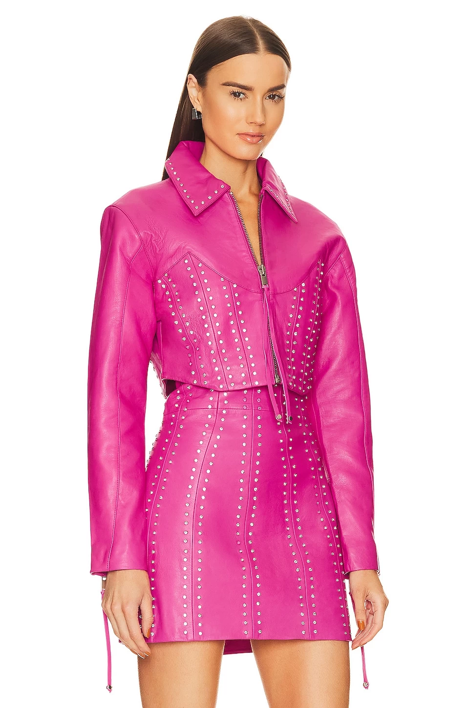 Castor Leather Jacket Neon Pink & Crystal 5 Castor Leather Jacket Neon Pink & Crystal - Image 3