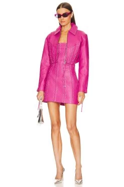 Castor Leather Jacket Neon Pink & Crystal 12 Castor Leather Jacket Neon Pink & Crystal -Fashion Women's Clothing Store ROFR WO81 V5