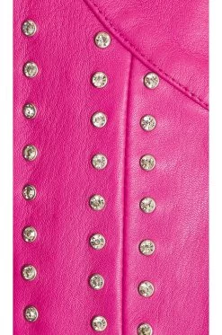 Castor Leather Jacket Neon Pink & Crystal 13 Castor Leather Jacket Neon Pink & Crystal -Fashion Women's Clothing Store ROFR WO81 V6