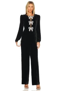 Camille Bows Jumpsuit Black & Perl Bows