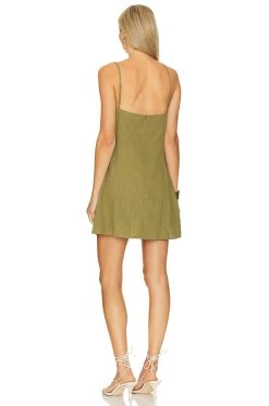 X REVOLVE Linen Mini Dress Olive -Fashion Women's Clothing Store SDYS WD150 V3