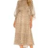 Shona Joy Ambar Long Sleeve Backless Tiered Midi Dress Cumin Multi -Fashion Women's Clothing Store SHON WD360 V1