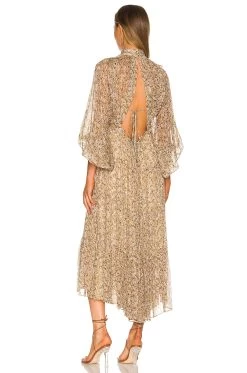 Shona Joy Ambar Long Sleeve Backless Tiered Midi Dress Cumin Multi -Fashion Women's Clothing Store SHON WD360 V3