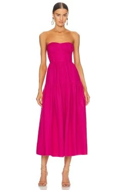 Shona Joy Joanine Strapless Ruched Midi Dress Azalea Pink