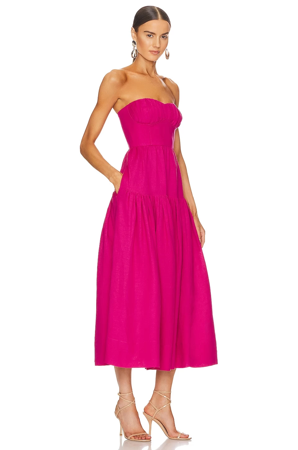 Shona Joy Joanine Strapless Ruched Midi Dress Azalea Pink 4 Shona Joy Joanine Strapless Ruched Midi Dress Azalea Pink - Image 2