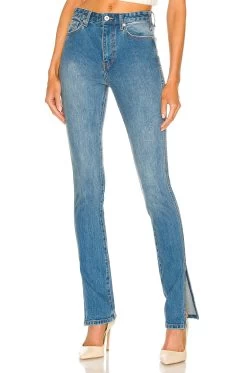 Denim Pants With Slit Medium Blue