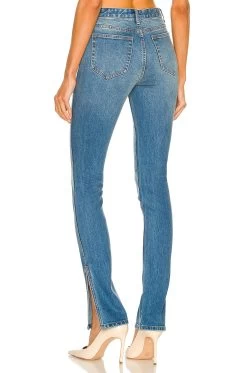 Denim Pants With Slit Medium Blue -Fashion Women's Clothing Store SOMR WJ2 V3