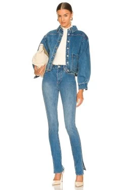 Denim Pants With Slit Medium Blue -Fashion Women's Clothing Store SOMR WJ2 V4