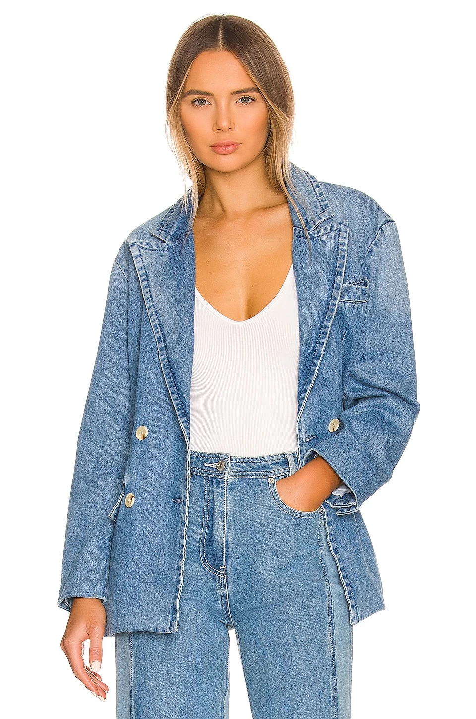 Double Breasted Denim Blazer Medium Blue 3 Double Breasted Denim Blazer Medium Blue