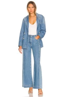 Double Breasted Denim Blazer Medium Blue 11 Double Breasted Denim Blazer Medium Blue -Fashion Women's Clothing Store SOMR WO9 V5