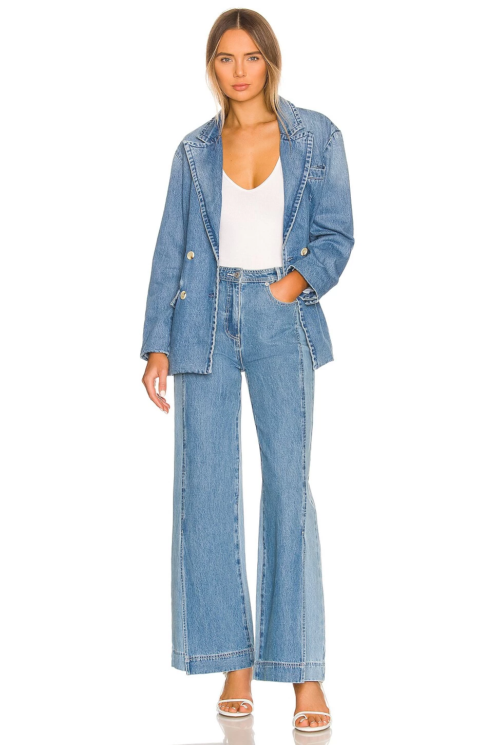 Double Breasted Denim Blazer Medium Blue 7 Double Breasted Denim Blazer Medium Blue - Image 5