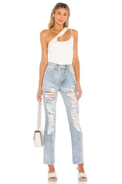 Patty Distressed Jean In Denim Medium Wash -Fashion Women's Clothing Store SPDW WJ28 V4