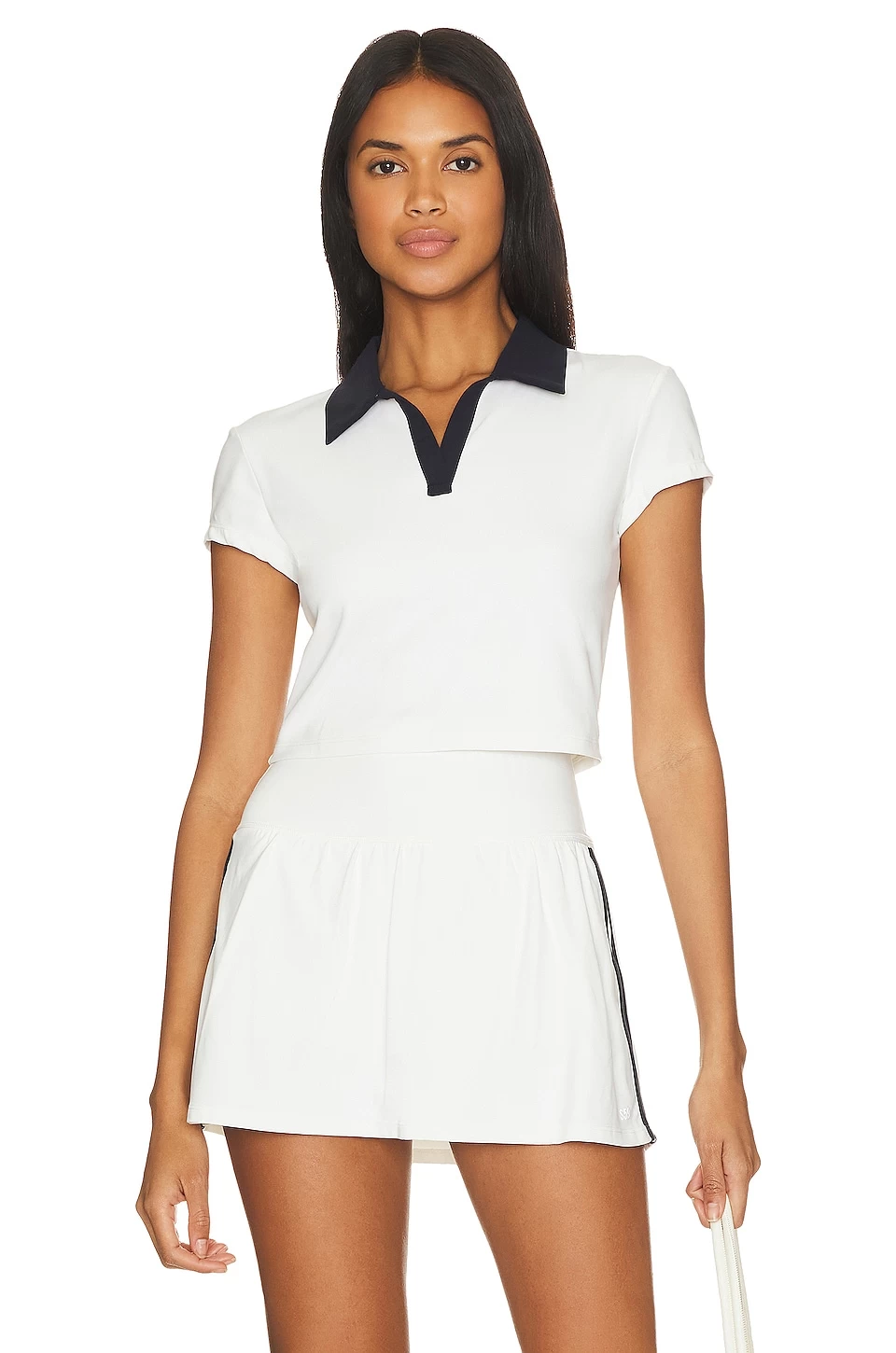 Airweight Crop Polo White & Indigo 3 Airweight Crop Polo White & Indigo