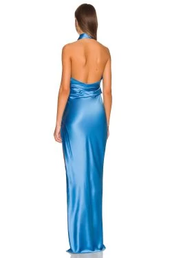 Cross Wrap Halter Gown Cornflower 7 Cross Wrap Halter Gown Cornflower -Fashion Women's Clothing Store TSEI WD44 V3