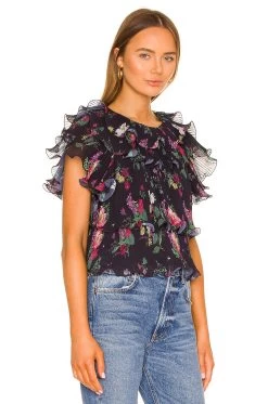 Mosie Ruffle Top Black Floating Floral -Fashion Women's Clothing Store UAMR WS59 V2