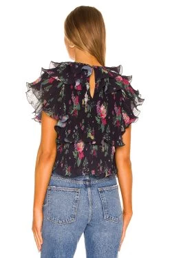 Mosie Ruffle Top Black Floating Floral -Fashion Women's Clothing Store UAMR WS59 V3