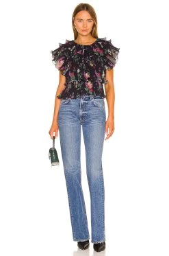 Mosie Ruffle Top Black Floating Floral -Fashion Women's Clothing Store UAMR WS59 V4