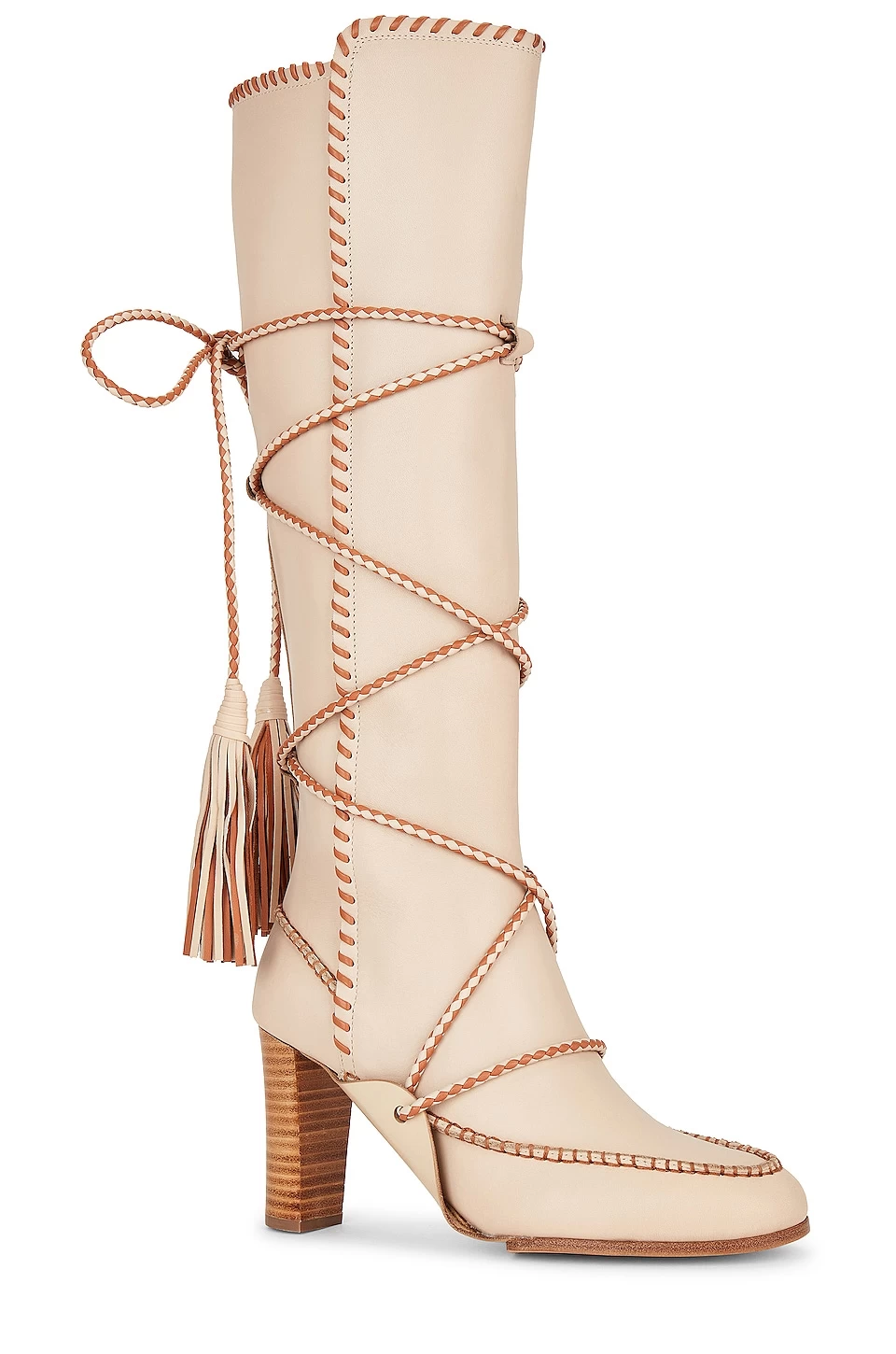 ULLA JOHNSON Atlas Moccasin High Heel Boot Chalk 4 ULLA JOHNSON Atlas Moccasin High Heel Boot Chalk - Image 2