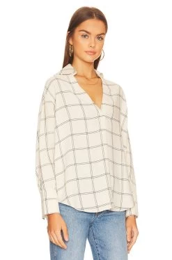Vince Long Sleeve V Neck Blouse Pale Oat -Fashion Women's Clothing Store VINCE WS1077 V2