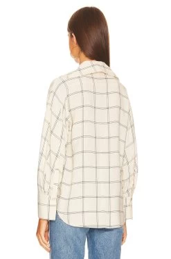 Vince Long Sleeve V Neck Blouse Pale Oat -Fashion Women's Clothing Store VINCE WS1077 V3