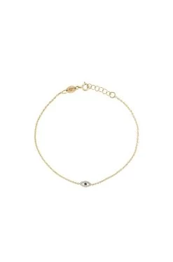14K Gold Tiny Evil Eye With Diamonds Bracelet Gold